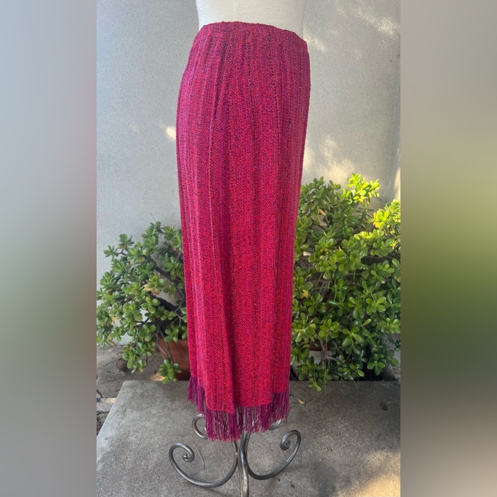 Vtg boho knit skirt red purple S/P fringe hand woven by Zonda Nellis - Picture 3 of 8